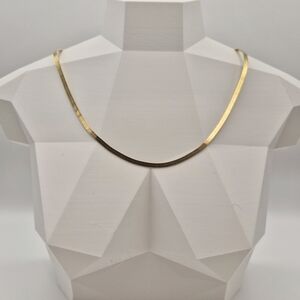 Gold Tone Flat Herringbone Snake Chain Necklace | Adjustable 16.5"-18.5"